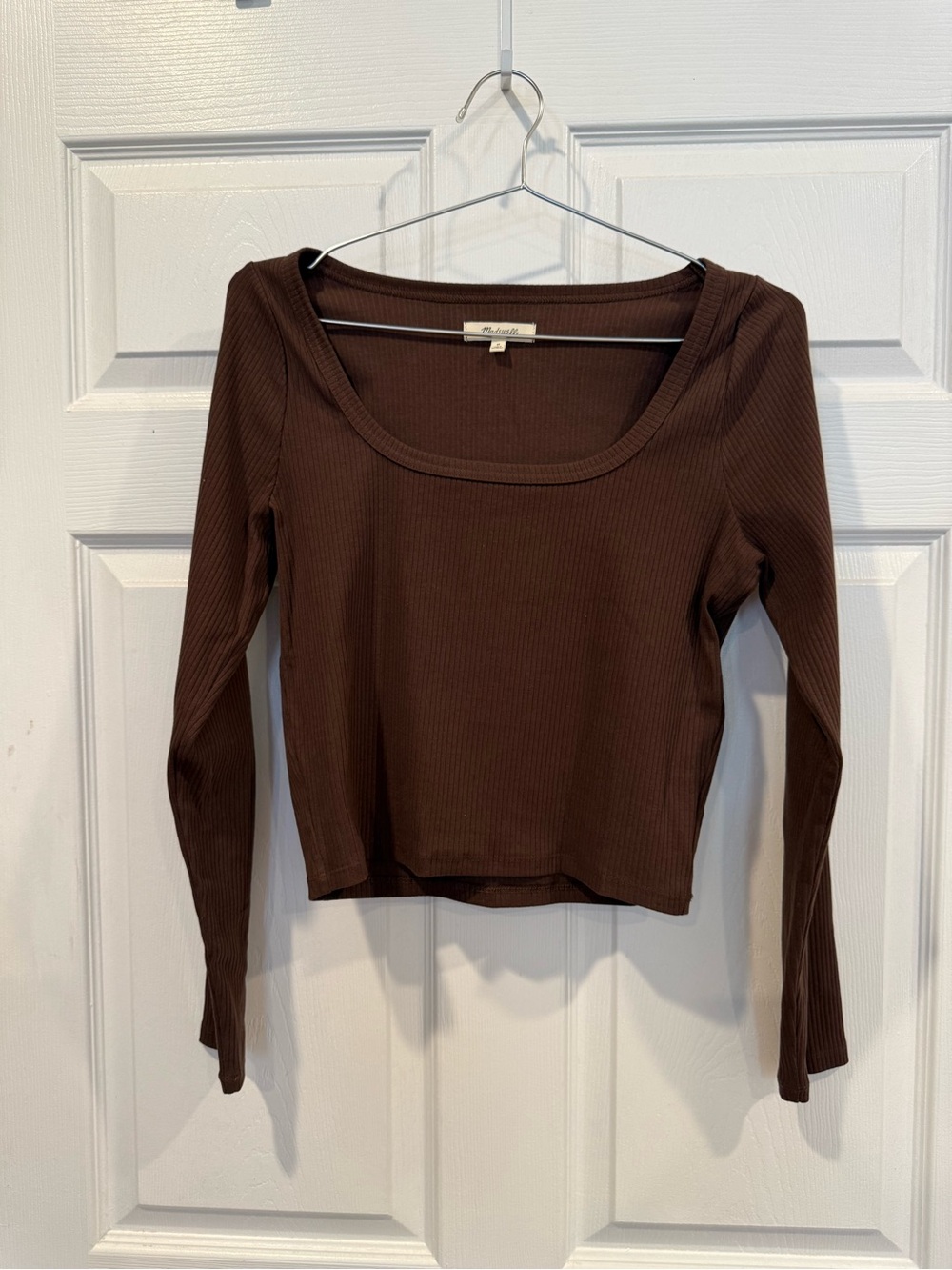 Madewell Ribbed Scoop-Neck Long Sleeve Top - Chocolate Brown